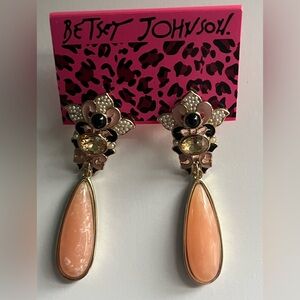 Betsey Johnson Fleur de le Peach Gem Drop Earrings
